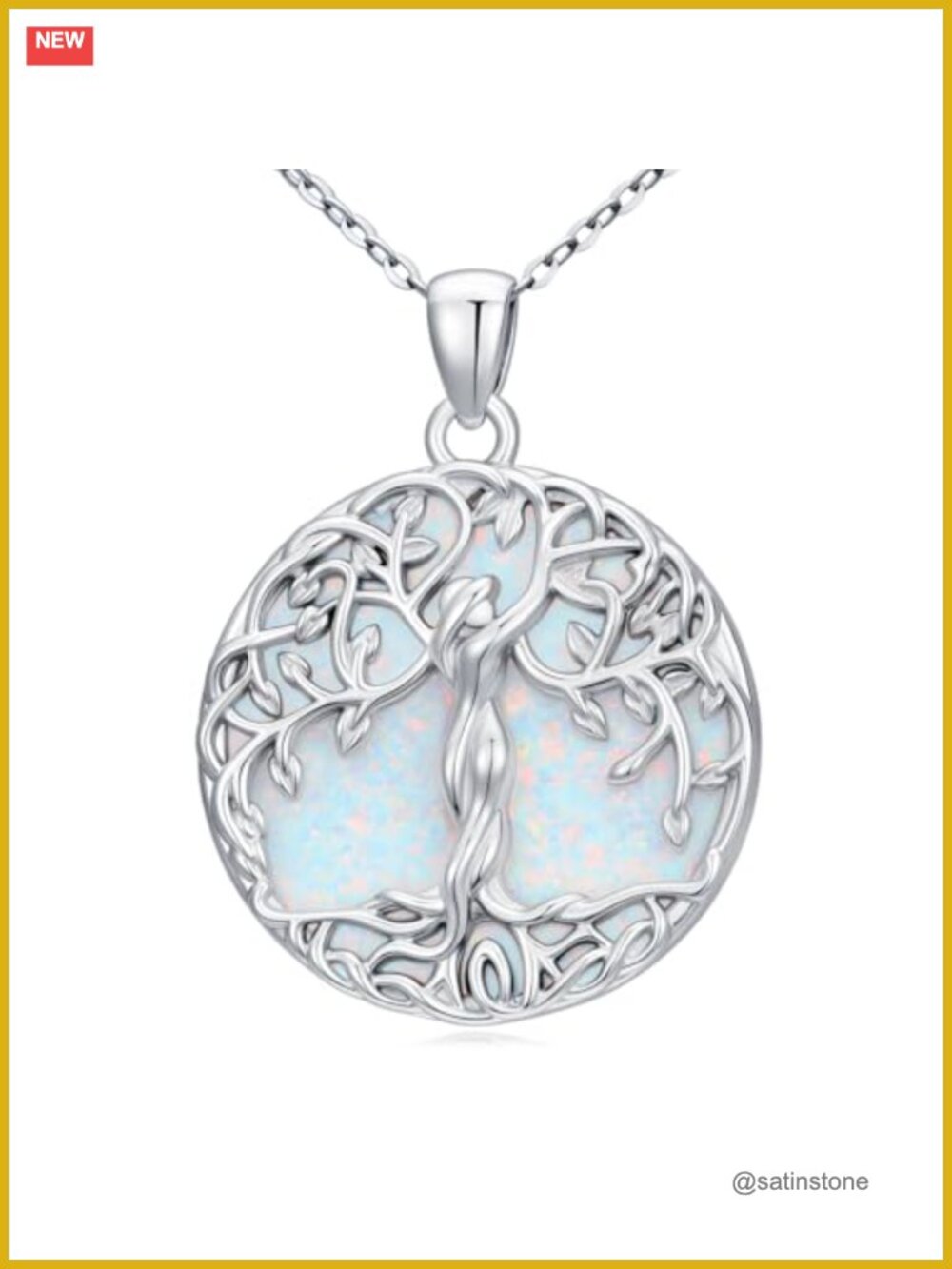 Tree of Life Necklace White Gold Finish Opal Pendant Jewelry Gift for Women